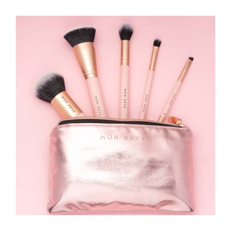 Mon Reve Essential 5 Brush Set Face & Eyes - Σετ 5 Βασικών Πινέλων Μακιγιάζ με Νεσεσέρ
