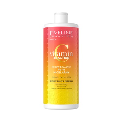 Eveline Cosmetics Vitamin C 3x Action Brightening Micellar Water 500ml – Νερό Micellar με Βιταμίνη C για Καθαρισμό, Ντεμακιγιάζ & Λάμψη