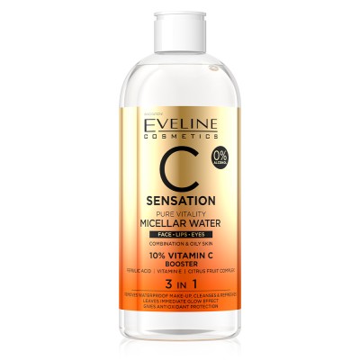Eveline Cosmetics C Sensation Pure Vitality Micellar Water 3in1 400ml – Νερό Micellar με Βιταμίνη C για Καθαρισμό, Ενυδάτωση & Λάμψη
