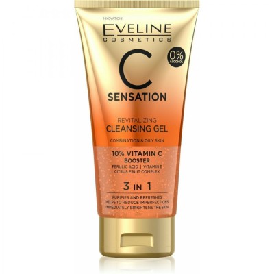 Eveline Cosmetics C Sensation Revitalizing Cleansing Gel 3in1 150ml – Καθαριστικό Gel Προσώπου με Βιταμίνη C για Βαθύ Καθαρισμό, Λιπαρότητα & Λάμψη