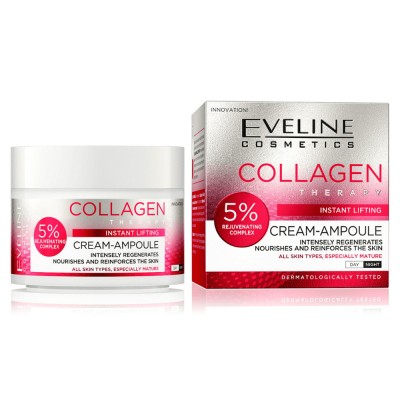 Eveline Cosmetics Collagen Therapy Cream-Ampoule 50ml – Κρέμα Προσώπου με Κολλαγόνο για Σύσφιξη, Ελαστικότητα & Ενυδάτωση