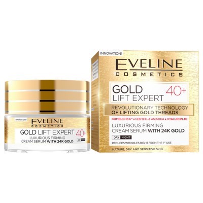 Eveline Cosmetics Gold Lift Expert Luxurious Firming Cream-Serum Day & Night 40+ 50ml – Κρέμα Προσώπου με 24Κ Χρυσό για Σύσφιξη, Ρυτίδες, Λάμψη