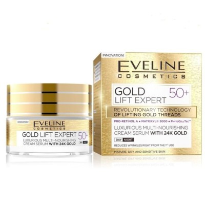 Eveline Cosmetics Gold Lift Expert Luxurious Multi-Nourishing Cream-Serum Day & Night 50+ 50ml – Κρέμα Προσώπου με 24Κ Χρυσό για Θρέψη, Σύσφιξη, Ρυτίδες