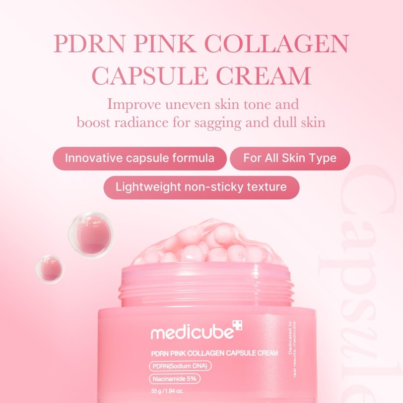 Medicube PDRN Pink Collagen Capsule Cream 55g – Κρέμα Προσώπου με PDRN & Κολλαγόνο για Σύσφιξη, Λάμψη & Ενυδάτωση