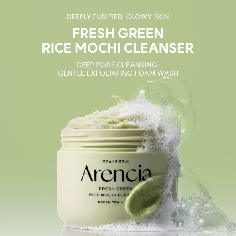 Arencia Fresh Green Rice Mochi Cleanser 120g – Καθαριστικό Προσώπου με Ρύζι για Πόρους, Μαύρα Στίγματα & Λιπαρότητα