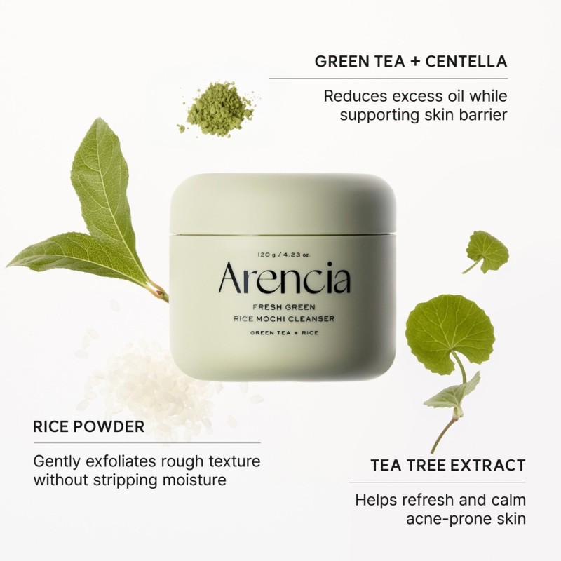 Arencia Fresh Green Rice Mochi Cleanser 120g – Καθαριστικό Προσώπου με Ρύζι για Πόρους, Μαύρα Στίγματα & Λιπαρότητα