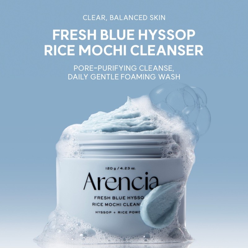 Arencia Fresh Blue Hyssop Rice Mochi Cleanser 120g – Καθαριστικό Προσώπου με Ρύζι για Βαθύ Καθαρισμό, Πόρους & Λιπαρότητα