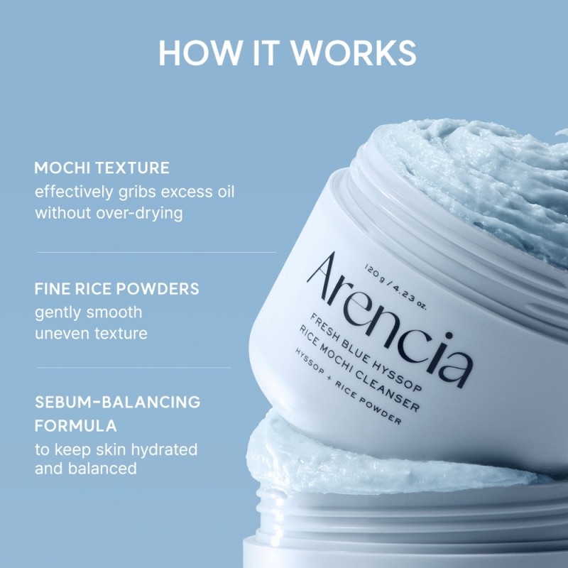 Arencia Fresh Blue Hyssop Rice Mochi Cleanser 120g – Καθαριστικό Προσώπου με Ρύζι για Βαθύ Καθαρισμό, Πόρους & Λιπαρότητα