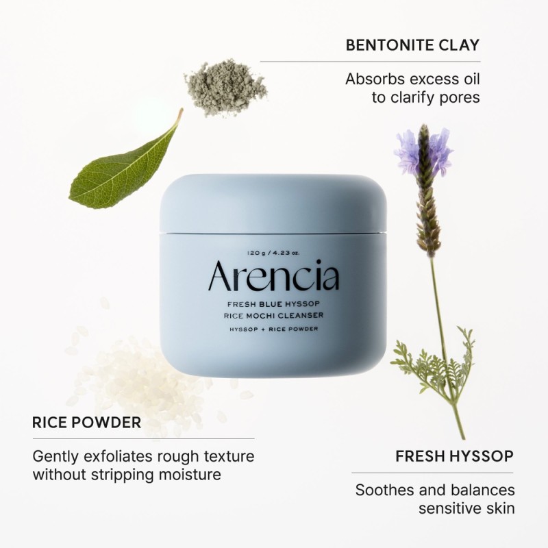 Arencia Fresh Blue Hyssop Rice Mochi Cleanser 120g – Καθαριστικό Προσώπου με Ρύζι για Βαθύ Καθαρισμό, Πόρους & Λιπαρότητα