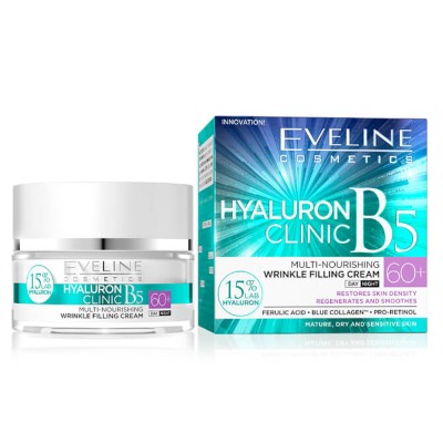 Eveline Cosmetics Hyaluron Clinic B5 Multi-Nourishing Wrinkle Filling Cream 60+ 50ml – Κρέμα Προσώπου για Ενυδάτωση, Σύσφιξη & Αντιρυτιδική Φροντίδα