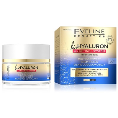 Eveline Cosmetics Bio Hyaluron 3X Retinol System Multi-Nourishing Intensely Restoring Day & Night Face Cream 60+ 50ml – Κρέμα Προσώπου για Θρέψη, Σύσφιξη & Ρυτίδες
