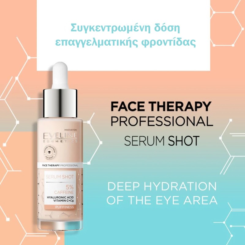 Eveline Cosmetics Face Therapy Professional Serum Shot 5% Caffeine Complex Invigorating Treatment 30ml – Ορός Ματιών για Μαύρους Κύκλους, Σακούλες & Ενυδάτωση
