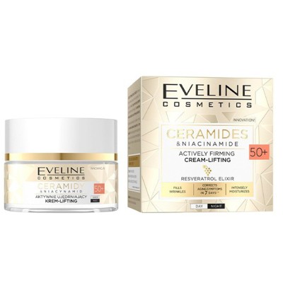 Eveline Cosmetics Ceramides & Niacinamide Actively Firming Lifting Cream Day & Night 50+ 50ml – Κρέμα Προσώπου με Ceramides & Νιασιναμίδη για Σύσφιξη, Ρυτίδες & Ομοιόμορφο Τόνο