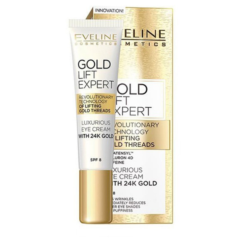 Eveline Cosmetics Gold Lift Expert Luxurious Golden Eye & Lip Contour Cream 50+/70+ SPF8 15ml – Κρέμα Ματιών με 24Κ Χρυσό για Σύσφιξη, Ρυτίδες & Μαύρους Κύκλους