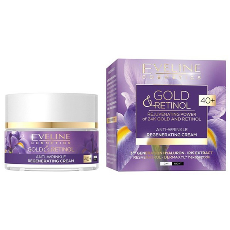 Eveline Cosmetics Gold & Retinol Anti-Wrinkle Regenerating Day & Night Face Cream 40+ 50ml – Κρέμα Προσώπου με Ρετινόλη και 24Κ Χρυσό για Επανόρθωση, Ρυτίδες, Ενυδάτωση