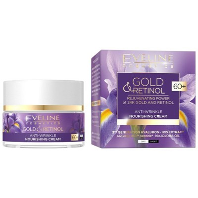 Eveline Cosmetics Gold & Retinol Anti-Wrinkle Nourishing Day & Night Face Cream 60+ 50ml – Κρέμα Προσώπου με Ρετινόλη και 24Κ Χρυσό για Θρέψη, Σύσφιξη, Ρυτίδες