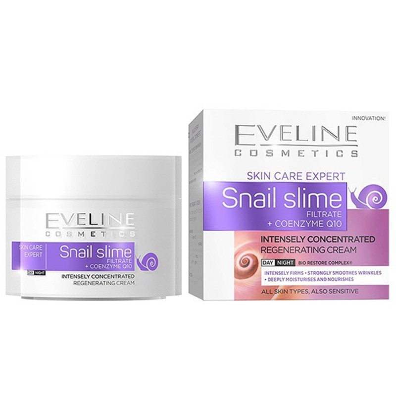 Eveline Cosmetics Skin Care Expert Snail Slime Day and Night Cream 50ml – Κρέμα Προσώπου με Έκκριμα Σαλιγκαριού & Q10 για Επανόρθωση, Ελαστικότητα & Αντιρυτιδική Φροντίδα