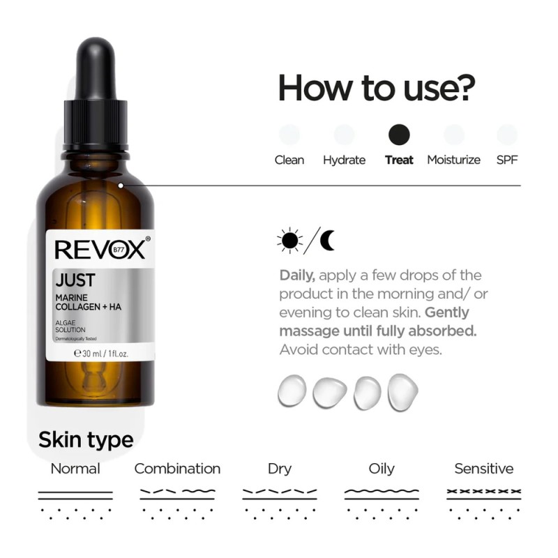 Revox B77 Just Marine Collagen + HA 30ml – Ορός Προσώπου με Θαλάσσιο Κολλαγόνο & Υαλουρονικό Οξύ για Ενυδάτωση, Θρέψη & Λεία Όψη