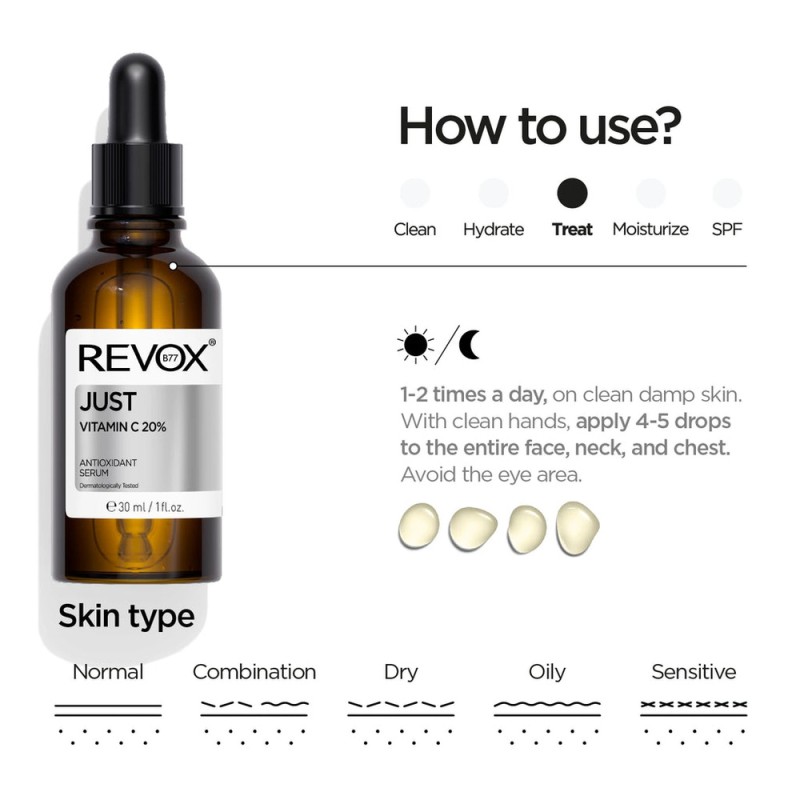 Revox B77 Just Vitamin C 20% 30ml – Αντιοξειδωτικός Ορός Προσώπου για Λάμψη, Ομοιόμορφο Τόνο & Σκούρες Κηλίδες